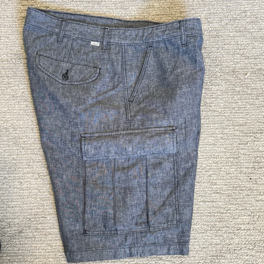 Levis Shorts Mens Blue Linen Blend Cargo Flat Front  Summer Measures 38x9 Inches
